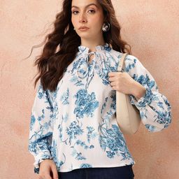 all about you Floral Print Tie-Up Neck Top-image-75