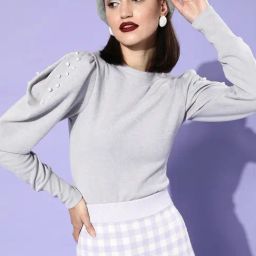 KASSUALLY Grey Embellished Top-30
