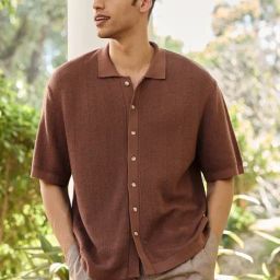 Andamen Brown Relaxed Self Design Shirt-image-38