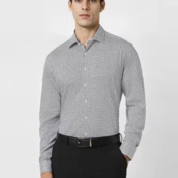 Van Heusen White Cotton Slim Fit Print Shirt-picture-15