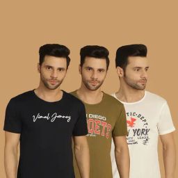 Vimal Jonney Multicolor Regular Fit Printed Crew T-Shirt - Pack of 3-image-79