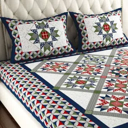 UNIBLISS White & Black Geometric 144 TC Cotton Queen Bedsheet Set 2.35m x 2.15m-picture-3