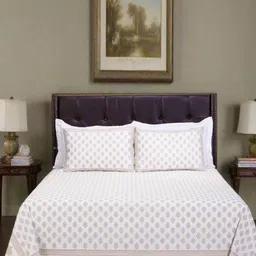 SHAHENAZ White & Brown Floral Cotton 120 TC Queen Bedsheet with 2 Pillow Covers-picture-4