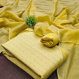 MANVAA Ethnic Motifs Woven Design Jacquard Zari Unstitched Dress Material-image-98