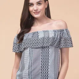 Hive91 Women Geometric Print Off-Shoulder Regular Top-image-4