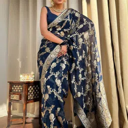SHOP DROP Ethnic Motifs Zari Pure Chiffon Baluchari Saree-image-57