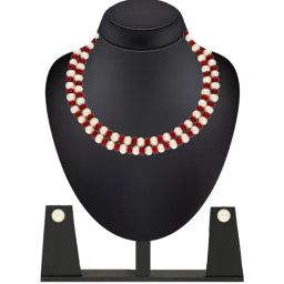 Sri Jagdamba Pearls Red Alloy Classic Necklace Set-image-42