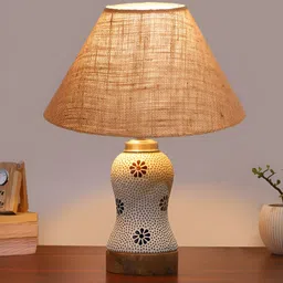 Aura Beige & White Printed Glass Frustum Shaped Table Lamp-picture-20