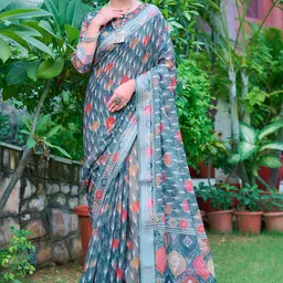 KALINI Floral Linen Blend Khadi Saree-image-69