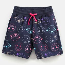 Doreme Knee Length Cotton Shorts Emoticon Print - Navy Blue-image-88