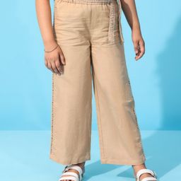 arias by lara dutta Arias Cotton Linen Full Length Pants With Side Lace Details - Ecru-picture-34