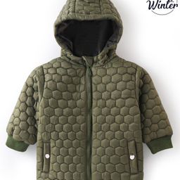 Babyoye Full Sleeves Textured Hooded Jacket - Green-image-30