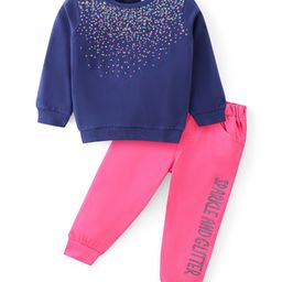 Babyhug Cotton Knit Full Sleeves Circle Printed T-Shirt & Lounge Pant Set - Blue & Pink-image-1