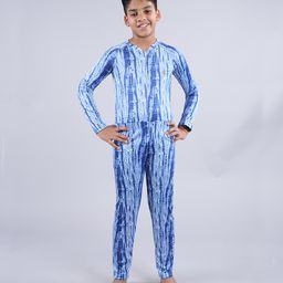 Kiddopanti  Full Sleeves Abstract Printed Swimsuit - Blue-image-36