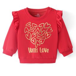 Doodle Poodle 100% Cotton Looper Full Sleeves Knit Sweatshirt With Foil Print & Frill Detailing - Red-picture-17