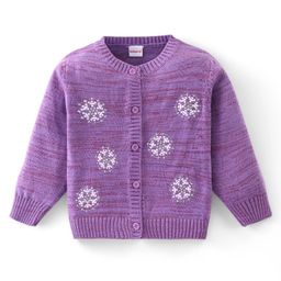 Babyhug Knitted Full Sleeves Front Open Sweater With Show Flakes Design - Lavender-picture-0