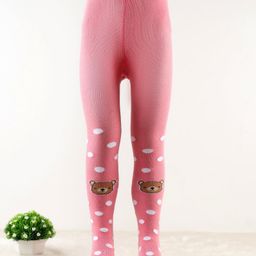Cute Walk by Babyhug Antibacterial Footie Tights with Bear Design - Pink-image-91