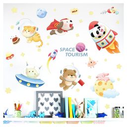 Jaamso Royals Space Tourism Rocket Cats Bear KIds Self Adhesive Vinyl Wall Sticker-0