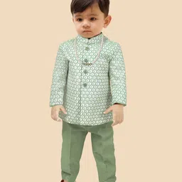 little desi Full Sleeves Ethnic Motif Printed Kurta With Solid Pyjama Set - Sage Green-picture-13