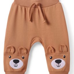 Babyhug Interlock Knit Full Length Diaper Leggings with Bear Applique - Brown-image-22