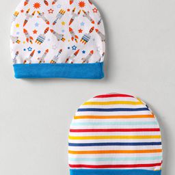 BUMZEE Cotton Woven Caps with Striped & Star Print Pack Of 2 Blue & White - Diameter 11.5 cm-15