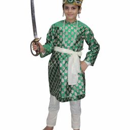 Kaku Fancy Dresses Full Sleeves Mughal King Akbar Costume Set - Green-image-15