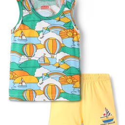 Babyhug 100% Cotton Single Jersey Knit Sando & Shorts Set With Boat Print - Yellow & Green-image-61