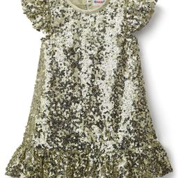 Kookie Kids Woven Frill Sleeves A-Line Party Dress With Sequin Detailing - Golden-image-95
