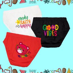 NUSYL Cotton Pack Of 3 Bear & Good Vibes Text Printed Panties - White Black & Red-image-40