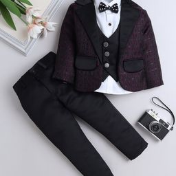 Fourfolds Full Sleeves Abstract Embroidered 3 Piece Party Suit Set With Bow - Purple-image-21