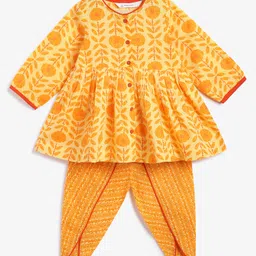 Campana 100% Cotton Woven Marigold Printed Kurti With Dhoti Pants Set - Yellow-picture-40