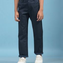 CRIMSOUNE CLUB Cotton Checked Trousers - Navy Blue-image-64