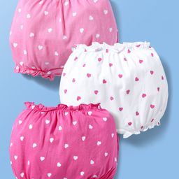 Doodle Poodle 100% Cotton Hearts Printed Bloomers Pack Of 3 - Pink White & Dark Pink-image-84