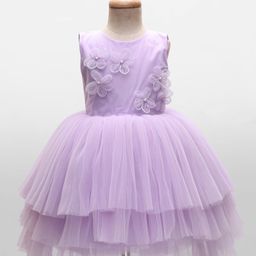 BlueBell Net Woven Sleeveless Party Dress With Floral Applique - Purple-picture-13