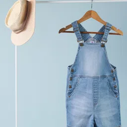 tweeny mini Denim Woven Sleeveless Washed Dungaree - Light Blue-picture-4