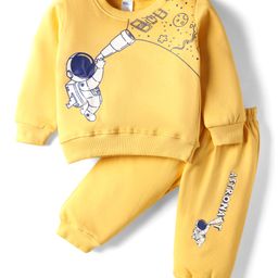Tango Fleece Knit Full Sleeves Winter Wear Suit Set with Astronaut Print - Yellow-picture-39