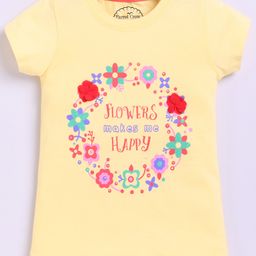 Parrot Crow Cotton Knit Short Sleeves Flowers Make Me Happy Text Printed Tee - Lemon Yellow-picture-29