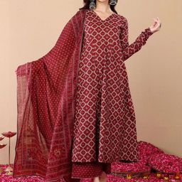 DIVASTRI Women Ethnic Motifs Printed Regular Kurta with Trousers & With Dupatta image 3
