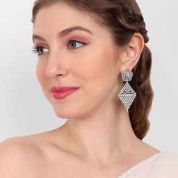 Manuvi Jewels Silver Plated Cubic Zirconia Studded Contemporary Drop Earrings-0