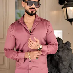 IKON FASHION Men Premium Slim Fit Solid Spread Collar Satin Casual Shirt-picture-6