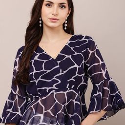 Raabta Fashion Print Bell Sleeve Georgette Top-image-65