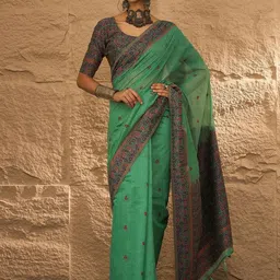 Anouk Floral Woven Design Pure Linen Khadi Saree-image-39