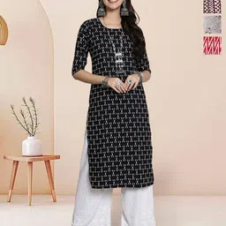 7Threads Selection Of 4 Geometric Printed Round Neck Straight Kurtas-5