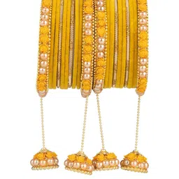 Mamon Creations Set Of 20 Gold-Plated & Yellow Alloy Bangles-picture-10