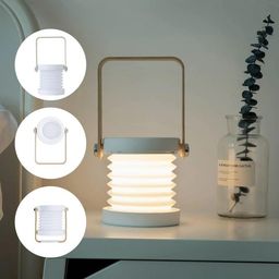 STYLO SWAG || 4-in-1 Foldable Table Lamp, USB Rechargeable LED Light, Wooden Handle Portable Lantern Light and Flashlight, Touch Control Dimmable 3 Level Brightness Night Light for Bedroom image 2