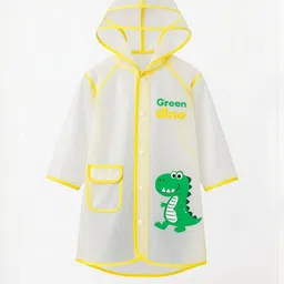 Bold N Elegant Unisex Kids Yellow & White Dino Print Raincoat With Storage Pouch-picture-16