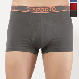 Sporto by Macho Men Pack Of 4 Combed Cotton Short Trunks Sprto_M1022-CH1-Dnm1-Olv1-R1-S-picture-23