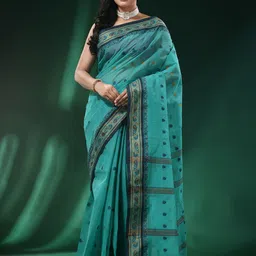 WoodenTant Ethnic Motifs Woven Design Zari Pure Cotton Taant Saree-picture-37