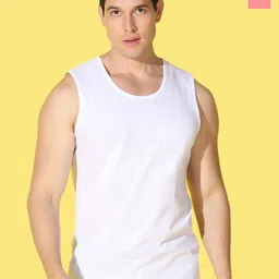 WOOSTRO Pack Of 2 Printed Super Combed Cotton Gym Vests VWS26(ALONE PEACH)(PLAIN WHITE)-image-103