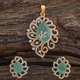 Kushal's Fashion Jewellery Mint Rhodium Gold-Plated Party Zircon Pendant Set-53